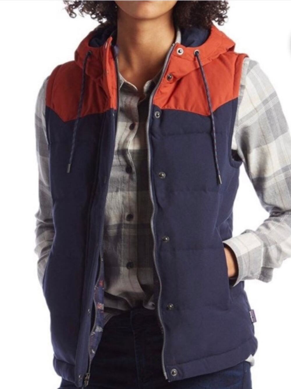 Patagonia Bivy Blue Orange Vest Outdoor SMALL Sleeveless Down Puffer Hoodie